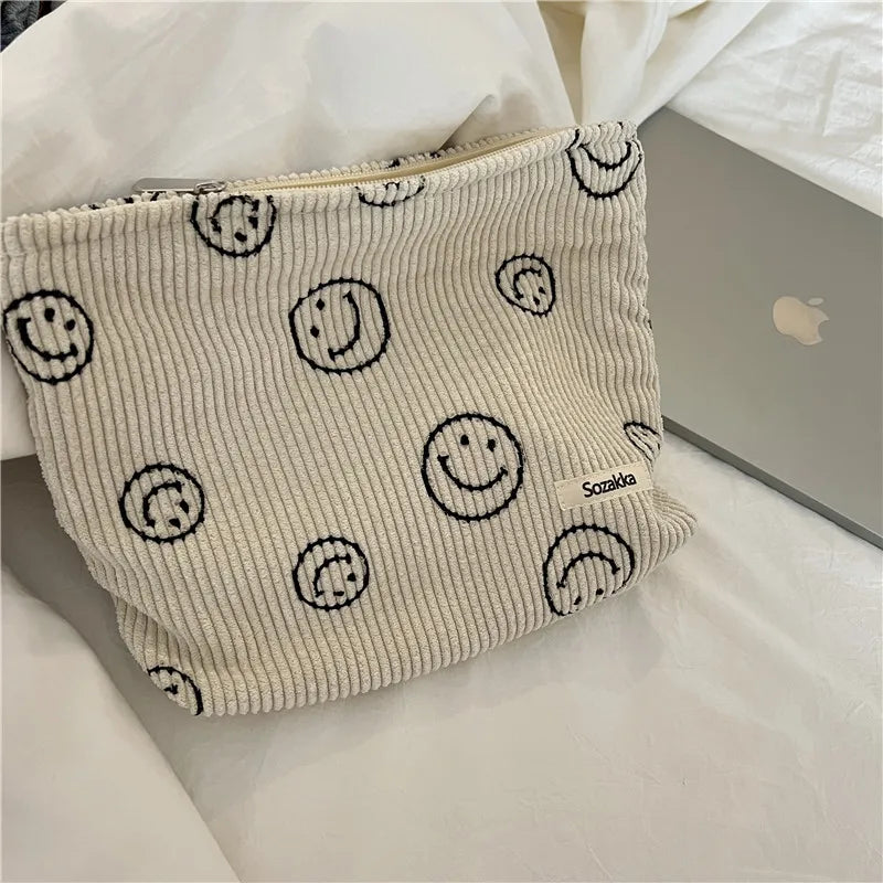 Corduroy Cosmetic Bag Smile&Dots Makeup Organizer Storage Bag Girls Pencil Case