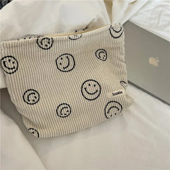 Corduroy Cosmetic Bag Smile&Dots Makeup Organizer Storage Bag Girls Pencil Case