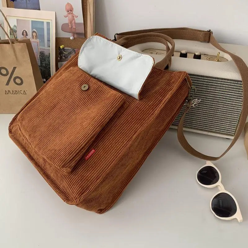 Corduroy Handbags Large-capacity Single Shoulder Bag Men Women