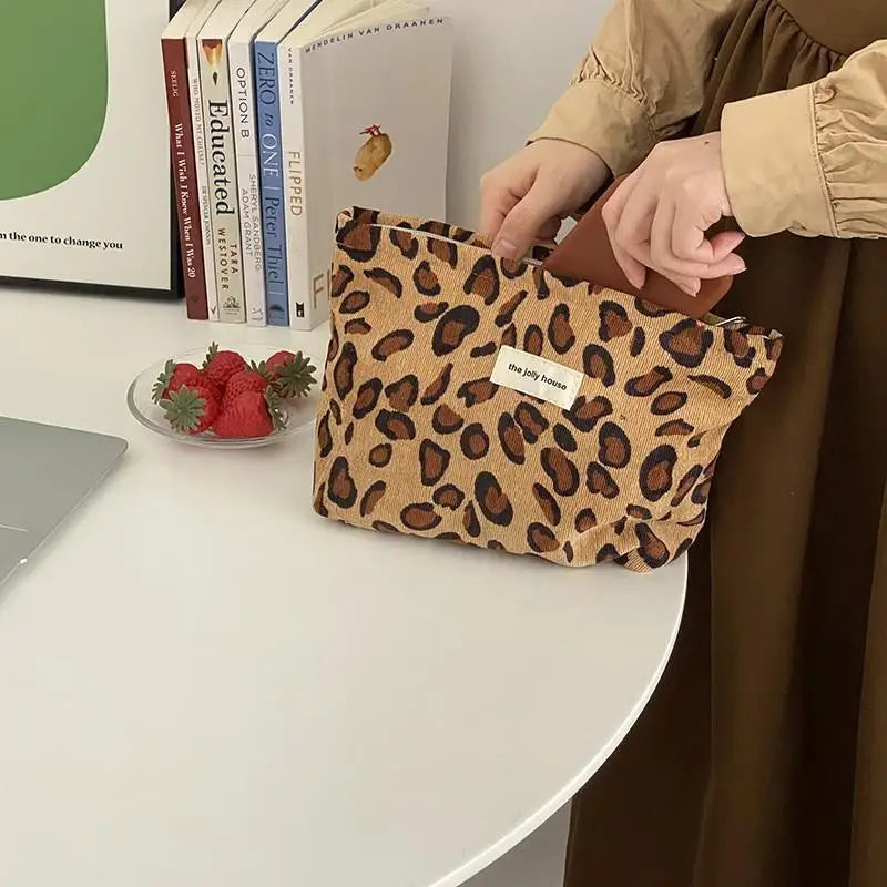 Corduroy Heart Pattern Print Cosmetic Bag Wash Bag Women Travel Cosmetic Pouch