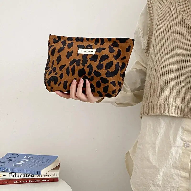 Corduroy Heart Pattern Print Cosmetic Bag Wash Bag Women Travel Cosmetic Pouch
