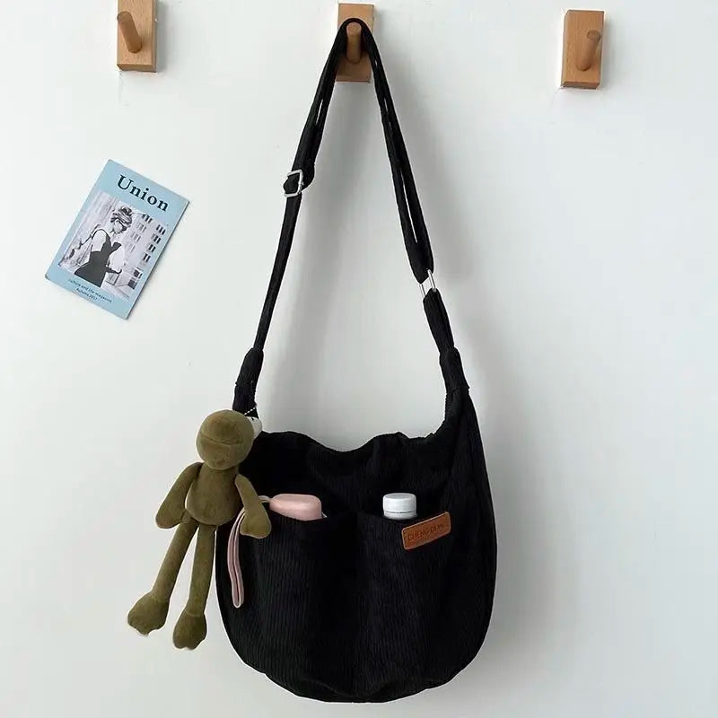 Corduroy Shoulder Bag Crossbody Messenger School Handbag for Women Girls