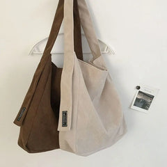 Corduroy Shoulder Bag for Women Solid Eco Shopping Orangnizer Large Totes