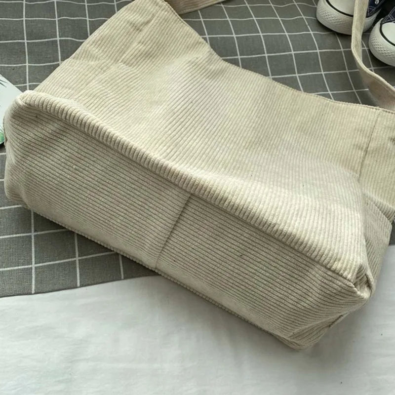 Corduroy Shoulder Bag Women College Style Crossbody Large Capacity