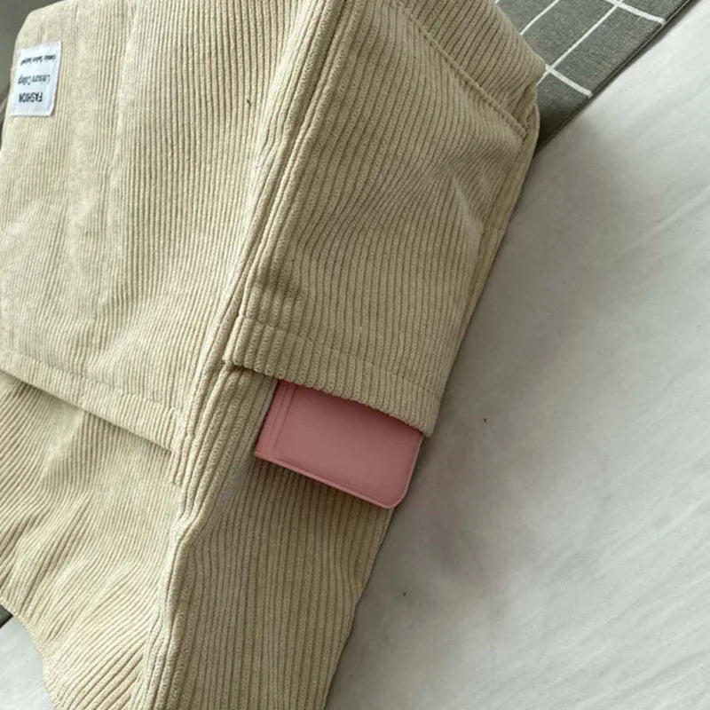 Corduroy Shoulder Bag Women College Style Crossbody Large Capacity