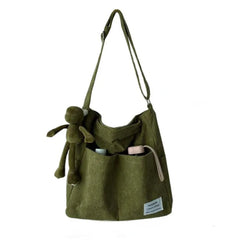 Corduroy Shoulder Bag Women College Style Crossbody Large Capacity