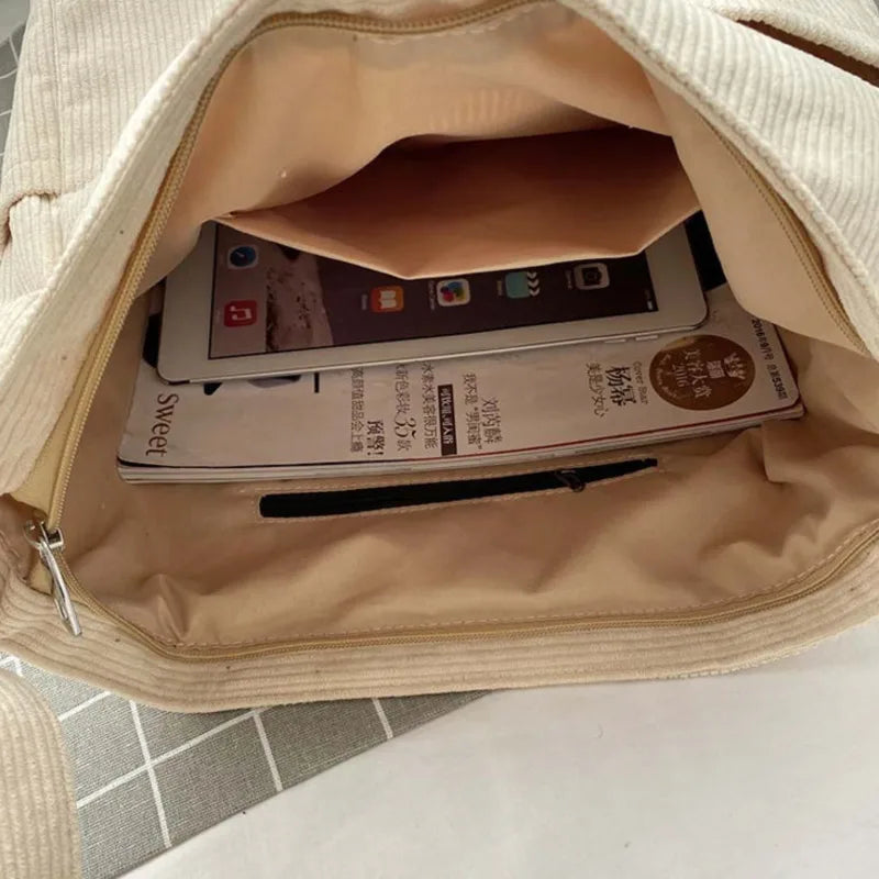 Corduroy Shoulder Bag Women College Style Crossbody Large Capacity