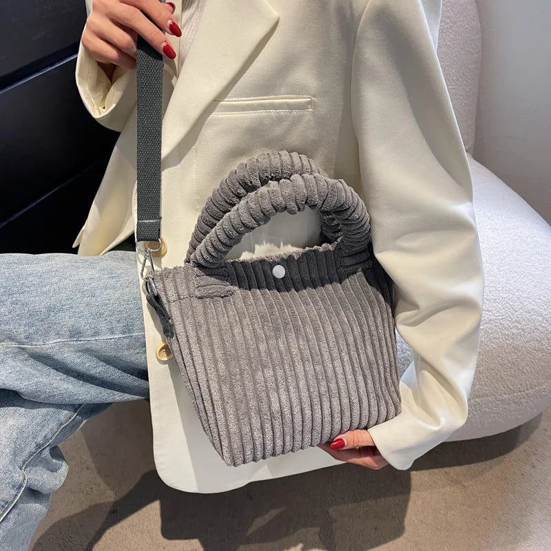 Corduroy Small Handbags Women Handbag Shoulder Crossbody Bags Bucket Bag