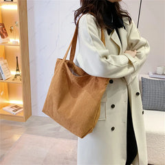 Corduroy Tote Women's Bag Shopper Large Capacity Solid Shopping Handbags