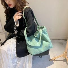 Corduroy Tote Women's Bag Shopper Large Capacity Solid Shopping Handbags