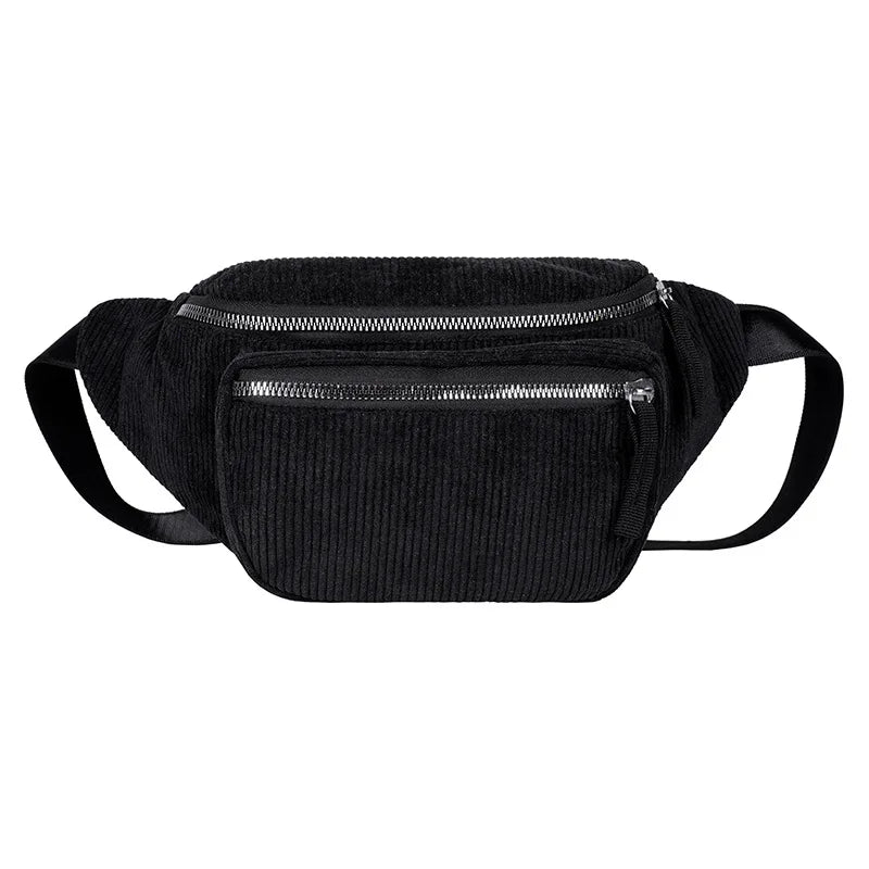 Corduroy Waist Bag Zipper Chest Bag for Sport Travel