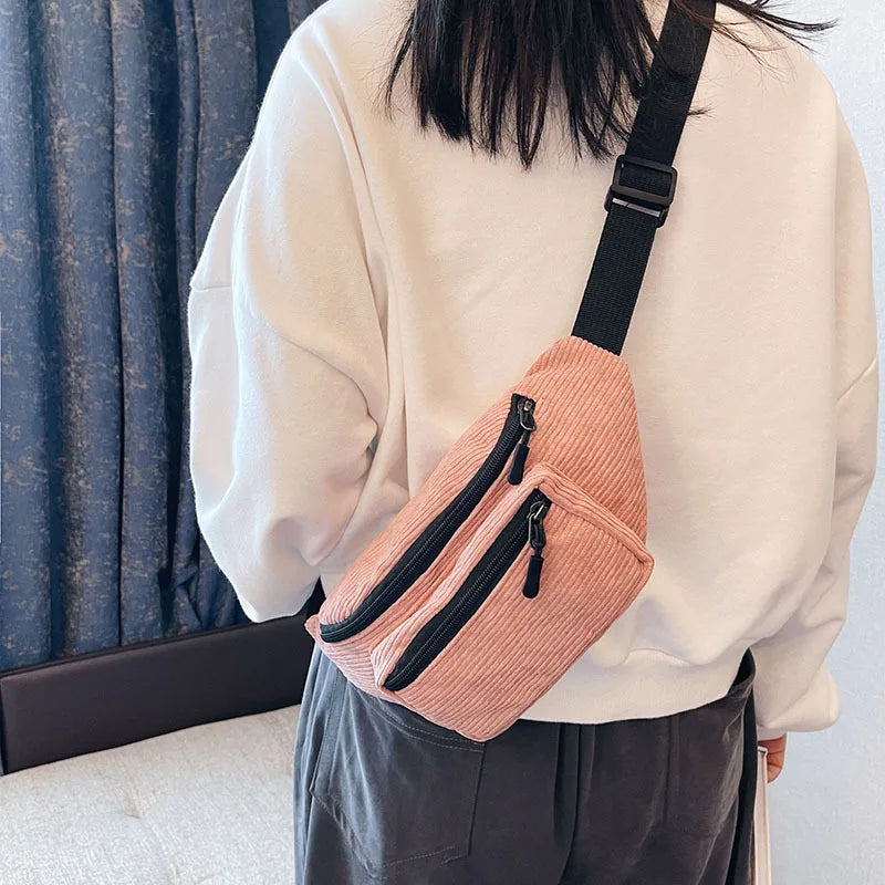 Corduroy Zipper Waist Bag for Women