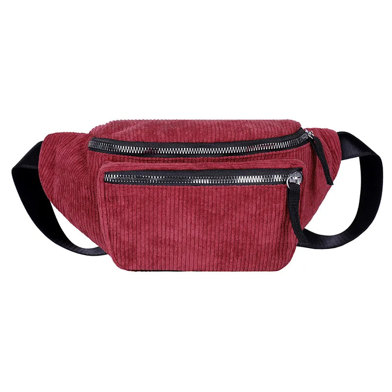 Women's Corduroy Waist Bag Chest Zipper
