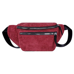 Women's Corduroy Waist Bag Chest Zipper