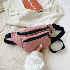 Corduroy Zipper Waist Bag for Women