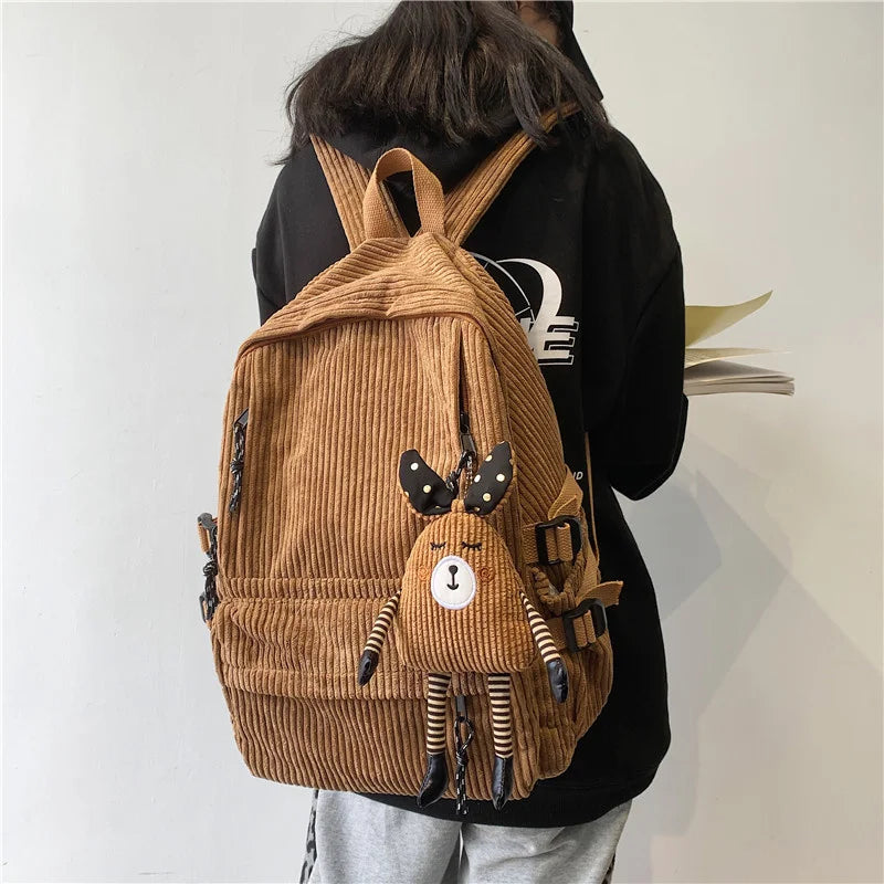 Corduroy Women Backpack Female School Bag for Teens Girls College Travel