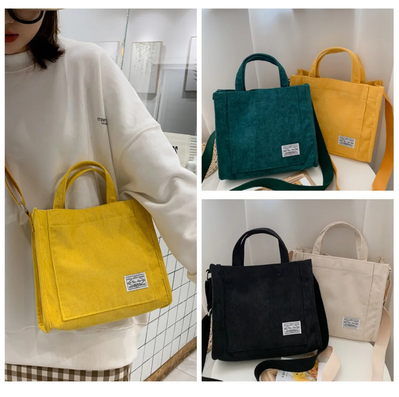 Corduroy Women's Shoulder Bag Small Square Handbag