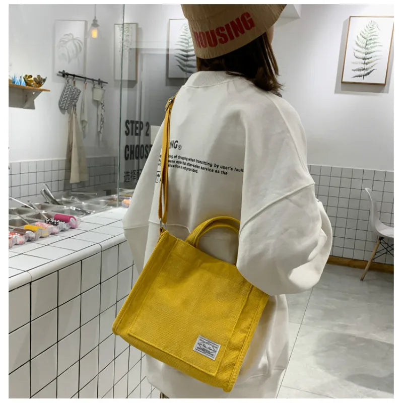 Corduroy Canvas Shoulder Bag Crossbody Tote Handbag with Short Handle