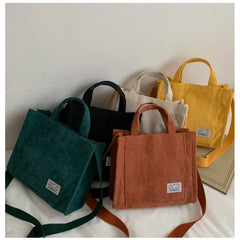 Corduroy Canvas Shoulder Bag Crossbody Tote Handbag with Short Handle