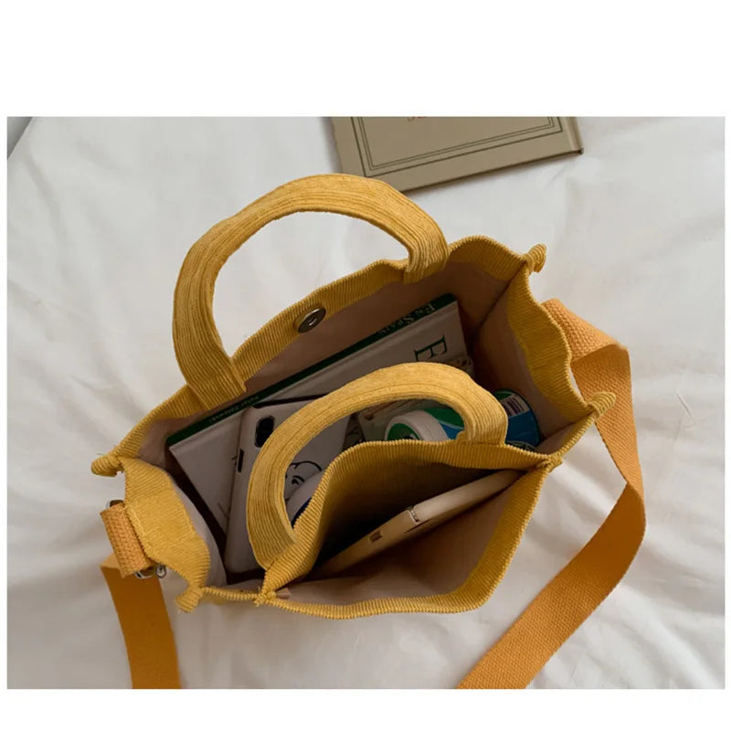 Corduroy Canvas Shoulder Bag Crossbody Tote Handbag with Short Handle