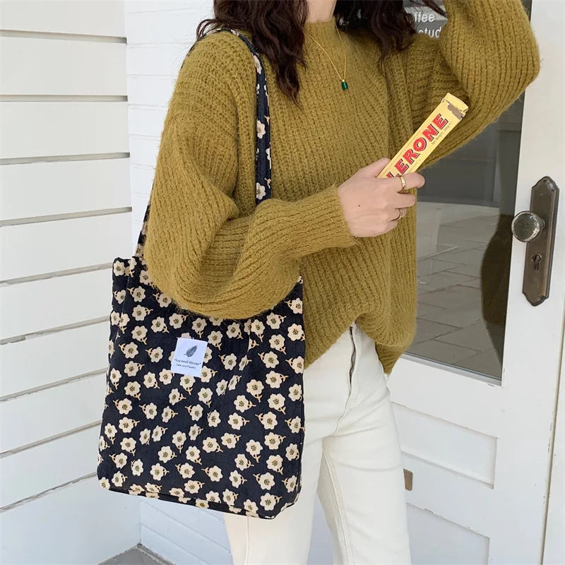 Corduroy Shoulder Bag - Large Capacity Retro Style Women's Bag