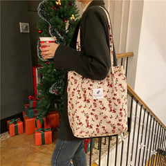 Corduroy Shoulder Bag - Large Capacity Retro Style Women's Bag