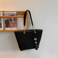 Corduroy Large Capacity Tote Bag for Women Handbag Chain Pouch