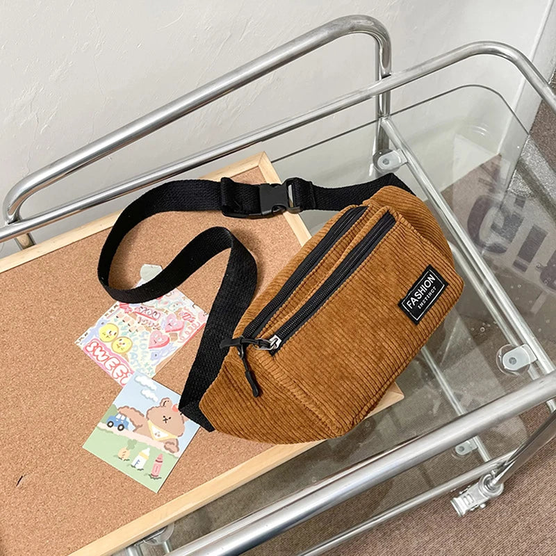 Corduroy Women's Waist Bag Canvas Shoulder Crossbody Fanny Pack