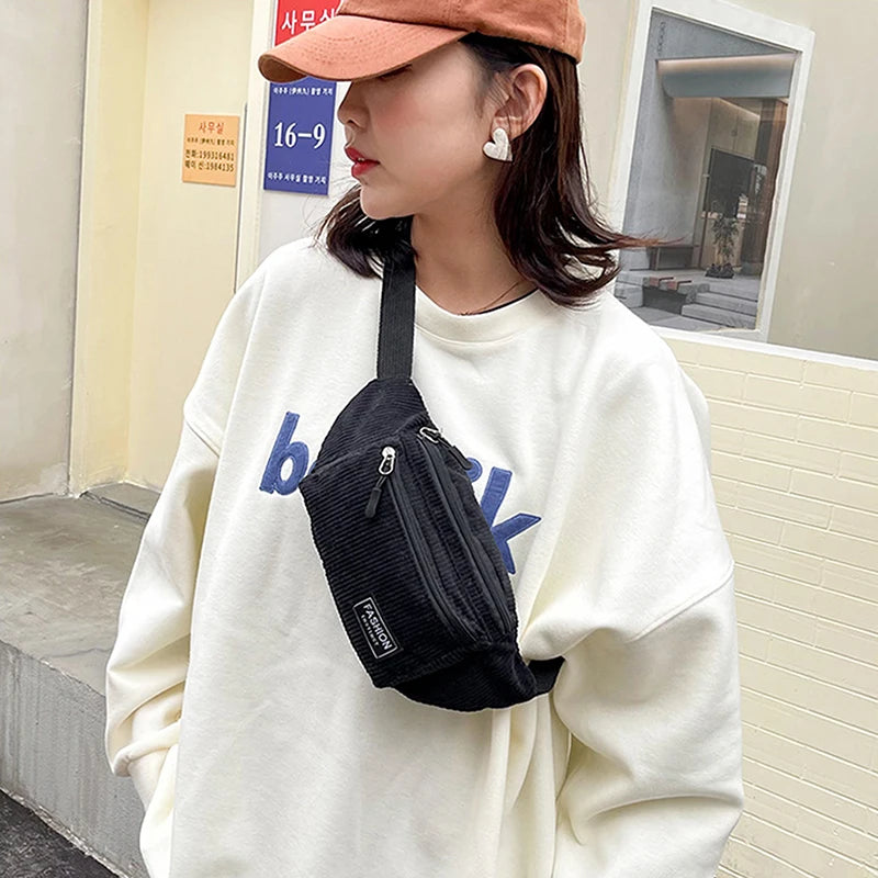 Corduroy Women's Waist Bag Canvas Ladies Shoulder Crossbody Fanny Pack
