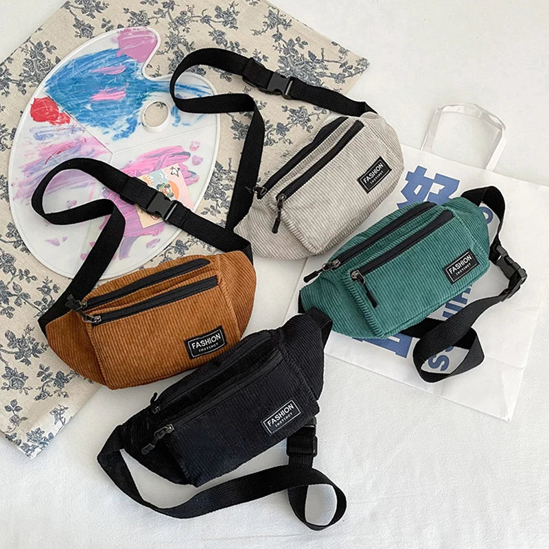 Corduroy Women's Waist Bag Canvas Shoulder Crossbody Fanny Pack
