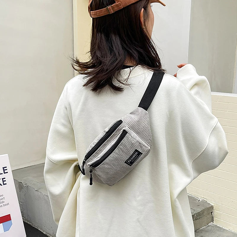 Corduroy Waist Bag Small Canvas Women's Shoulder Crossbody Fanny Pack