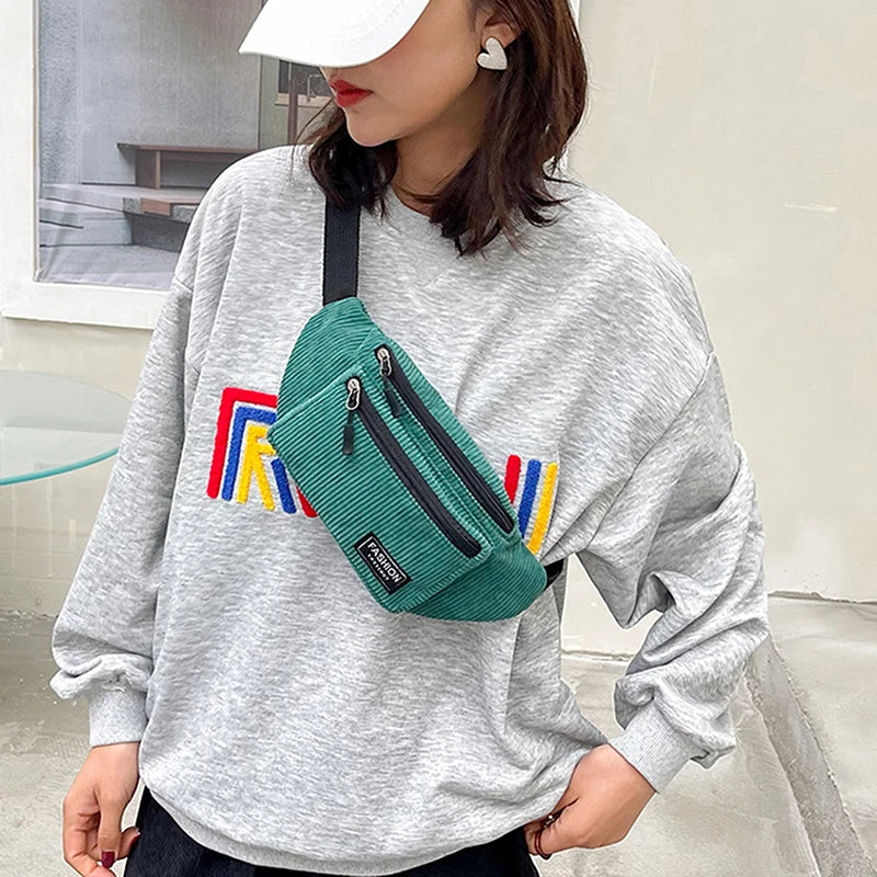 Corduroy Women's Waist Bag Canvas Shoulder Crossbody Fanny Pack