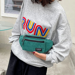 Women's Corduroy Waist Bag Canvas Crossbody Fanny Pack
