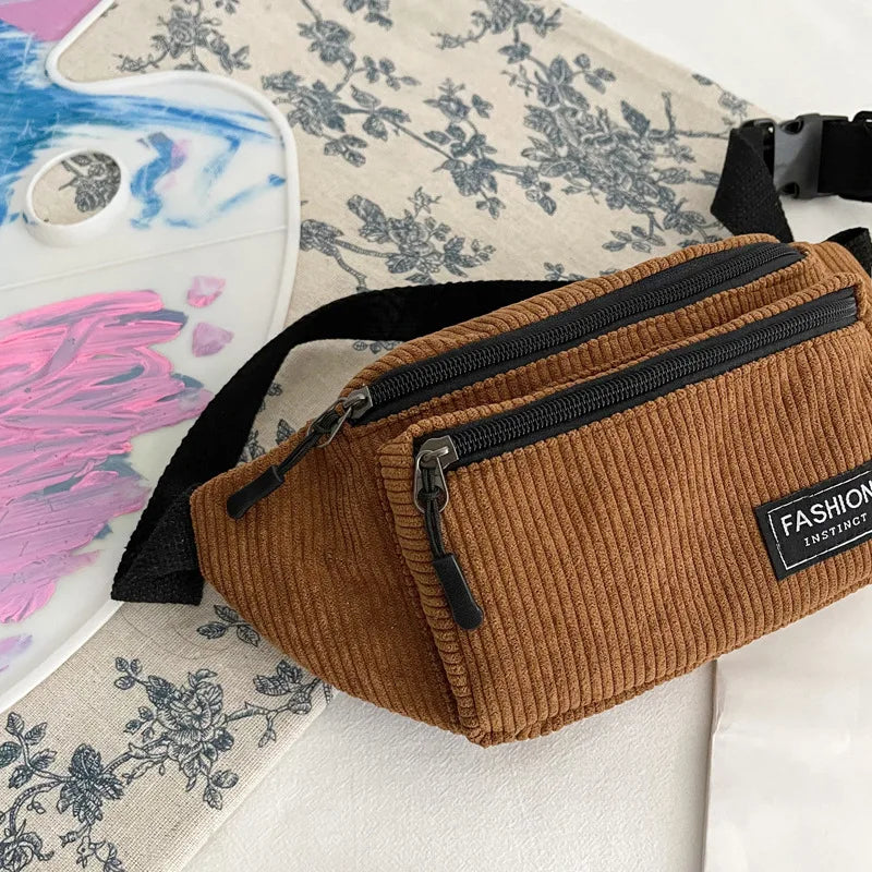 Corduroy Women's Waist Bag Small Canvas Crossbody Bags for Women Fanny Pack