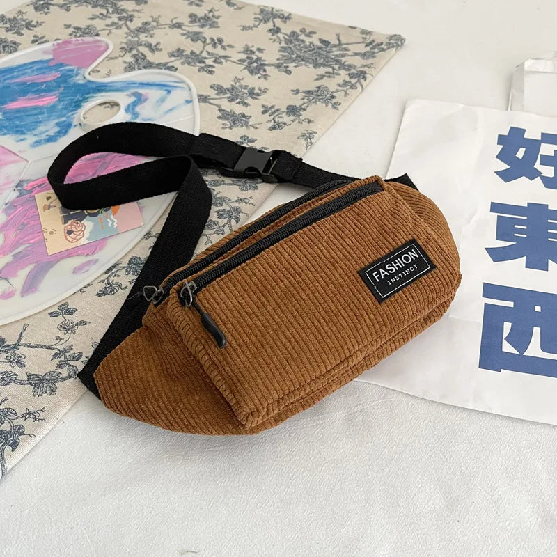 Corduroy Waist Bag Small Canvas Ladies Shoulder Crossbody Fanny Pack