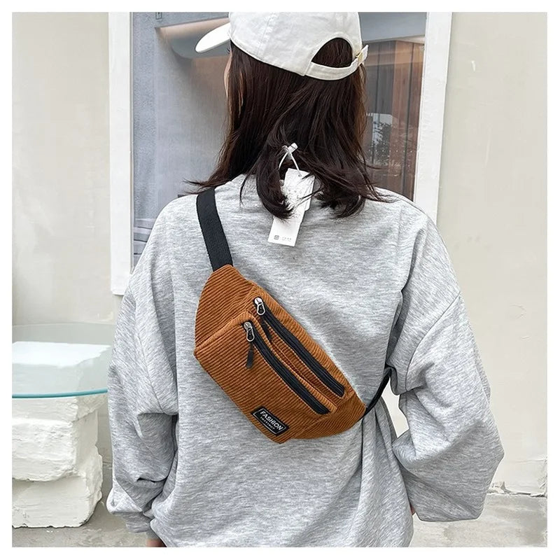 Corduroy Waist Bag Canvas Crossbody Fanny Pack