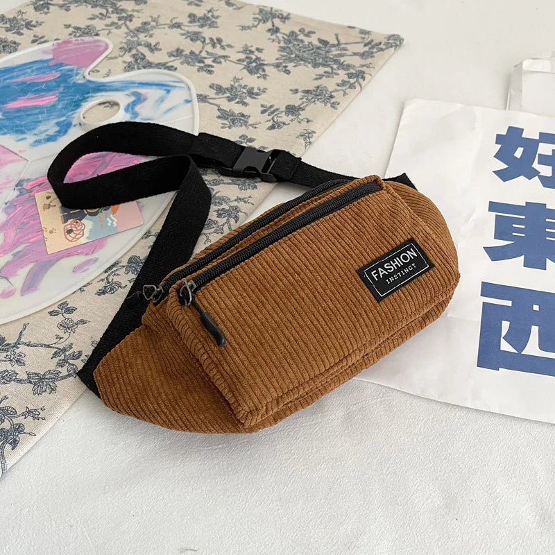 Corduroy Women's Waist Bag Canvas Ladies Shoulder Crossbody Bags