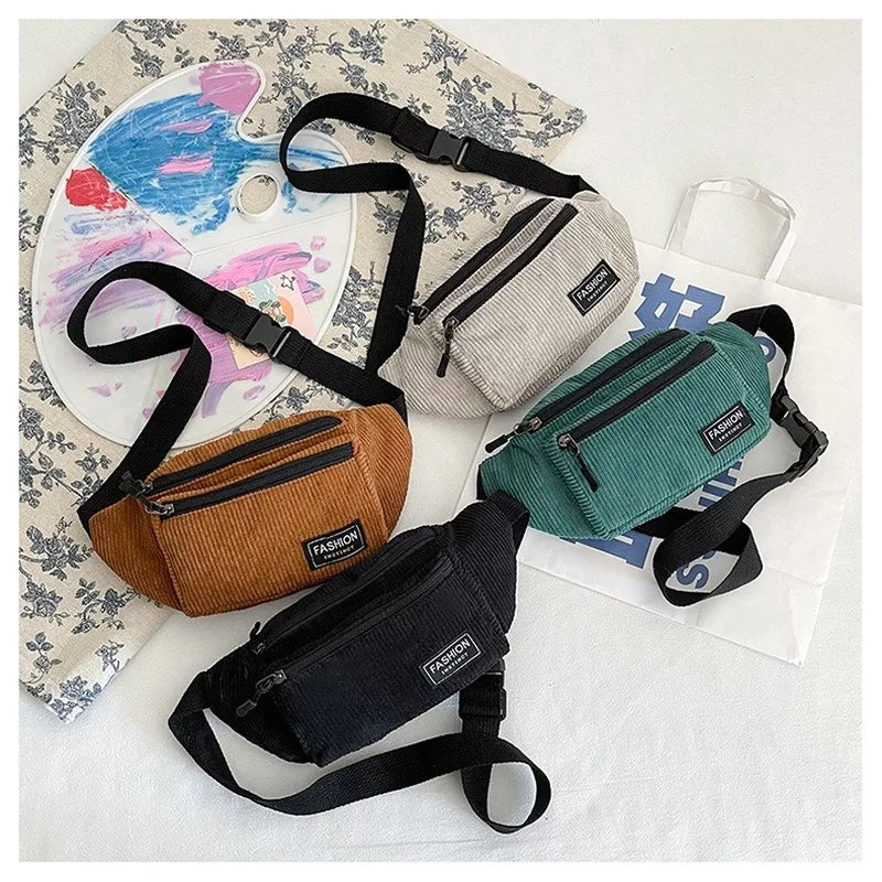Corduroy Waist Bag Small Canvas Ladies Shoulder Crossbody Fanny Pack