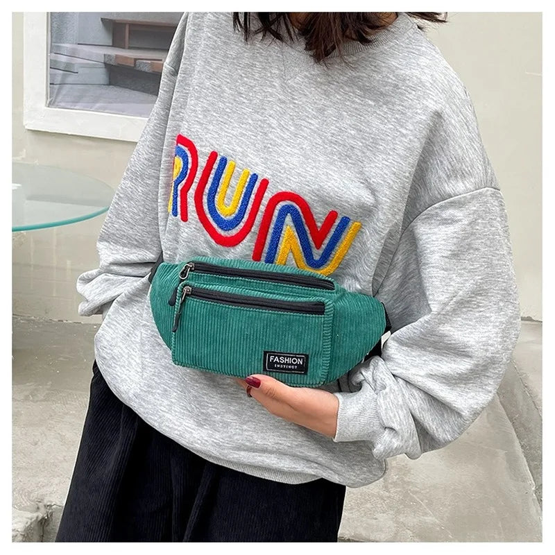 Corduroy Women's Waist Bag Small Canvas Crossbody Bags for Women Fanny Pack