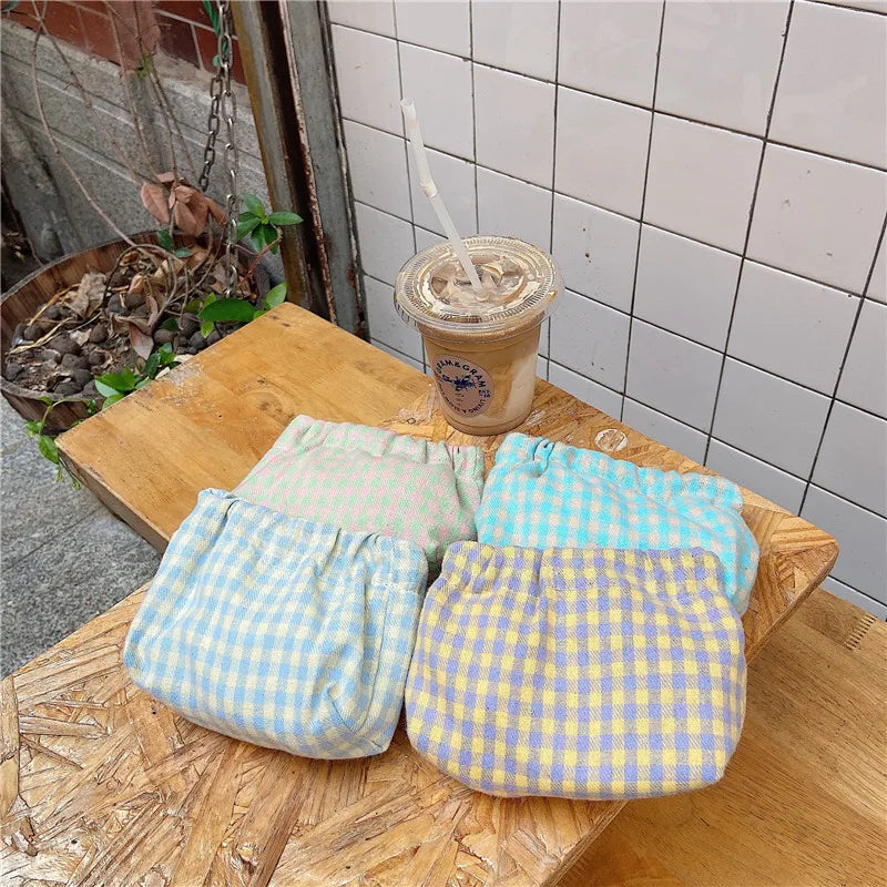 Vintage Cotton Plaid Wallet Lipstick Bags Soft Cloth Storage Pouch