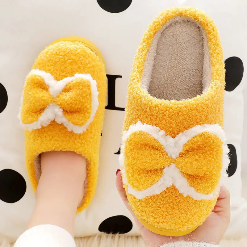 Women's Winter Cotton Slippers Thick Bottom Warm Bow Shoes
