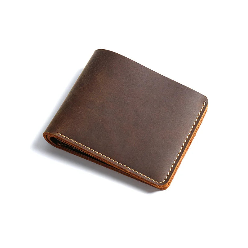 Retro Short Cow Leather Wallet Men Male Purse High Leather Money Case