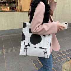 Cow Print Shoulder Bags Women Canvas Large Capacity Students All-match