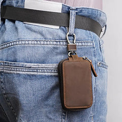 Cowhide Key Holder Case Car Keychain Wallet Dual Zipper