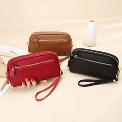 Cowhide Ladies Clutch Bag Large Capacity Zipper Phone Purse Leather Long Wallet
