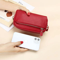 Cowhide Ladies Clutch Bag Large Capacity Zipper Phone Purse Leather Long Wallet