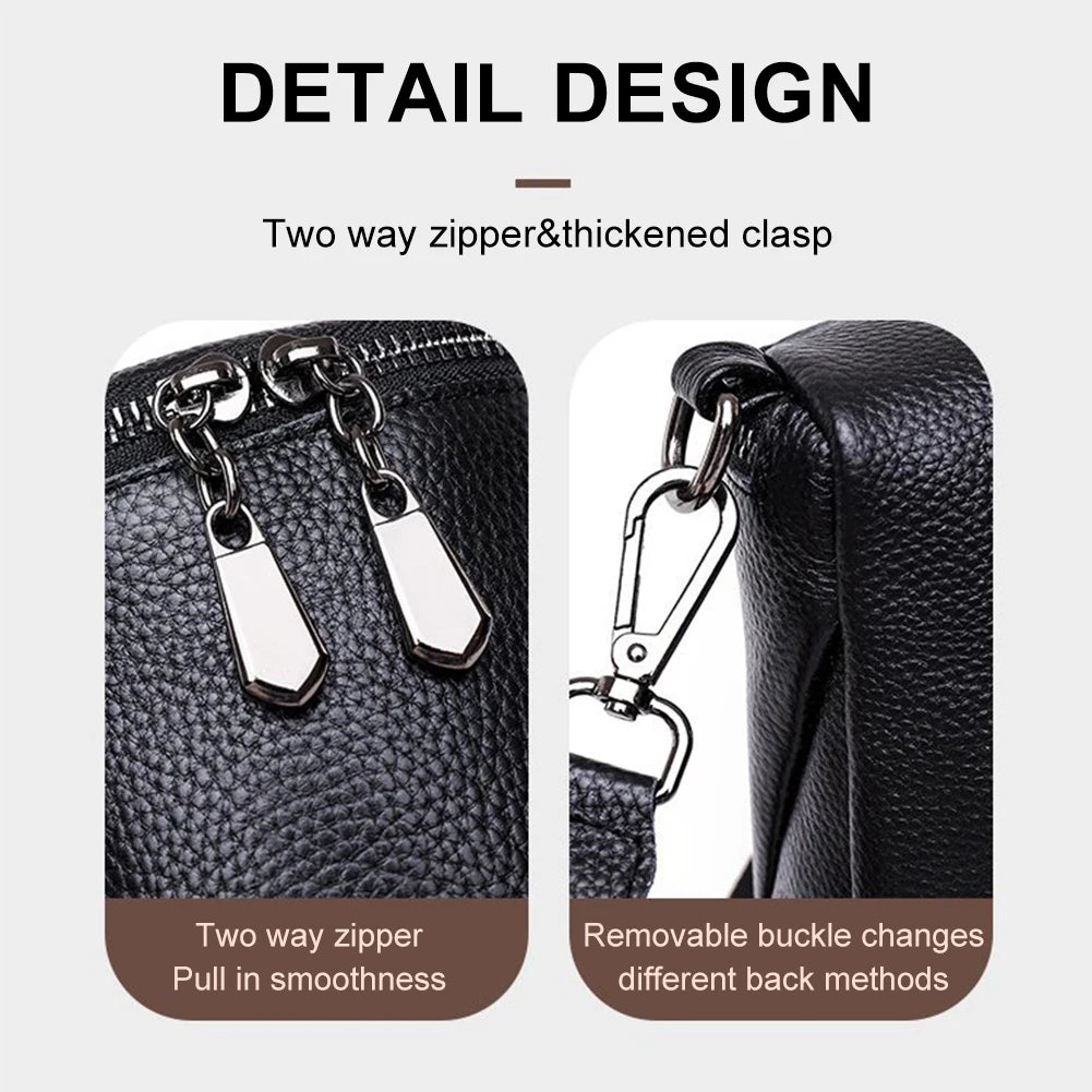 Cowhide Leather Messenger Bags Mini Women Messenger Handbag Zipper Strap Sling