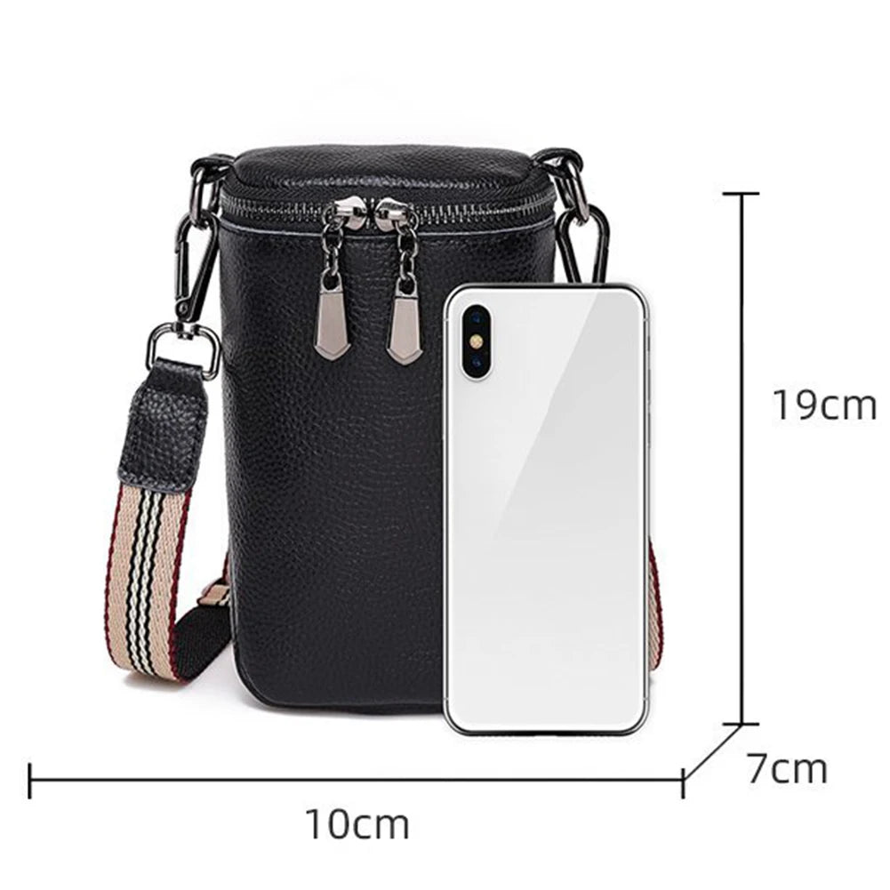 Cowhide Leather Messenger Bags Mini Women Messenger Handbag Zipper Strap Sling