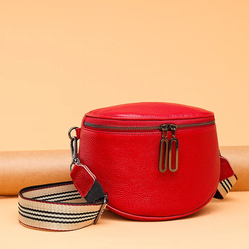 Cowhide Women Crossbody Bag Semicircle Saddle Bags Soft...