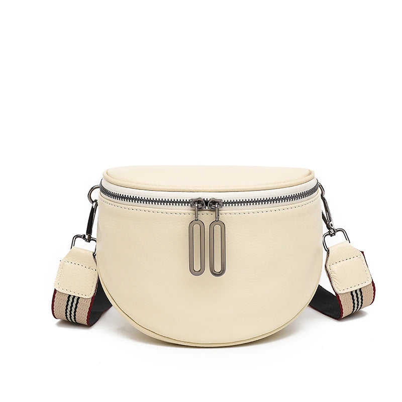 Cowhide Women Crossbody Bag Semicircle Saddle Bags Soft...